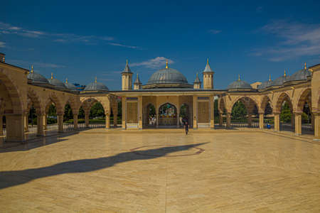 GROZNY, RUSSIA - JUNE 25, 2018: Courtyard of Akhmad Kadyrov Mosque (officially known as The Heart of...