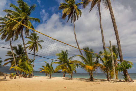Beach volleyball net at a beach in Las Galeras, Dominican Republicの写真素材