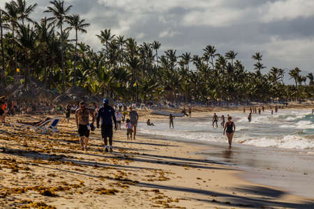 PUNTA CANA, DOMINICAN REPUBLIC - DECEMBER 8, 2018: People at Bavaro beach, Dominican Republicのeditorial素材