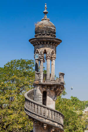 Minaret of the tomb of Bahar-ud-din Bhar in Junagadh, Gujarat state, Indiaのeditorial素材