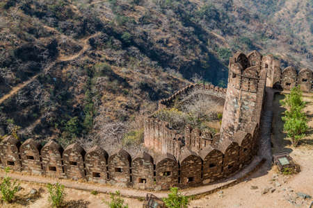 Walls of Kumbhalgarh fortress, Rajasthan state, Indiaのeditorial素材