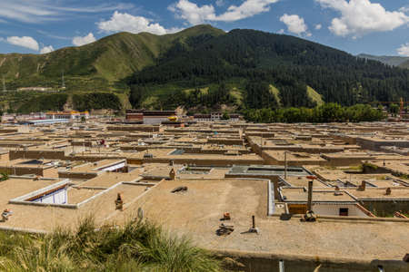View of Xiahe town with Labrang monastery, Gansu province, China