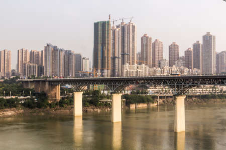 Jialingjiang Bridge over Jialing river in Chongqing, Chinaのeditorial素材