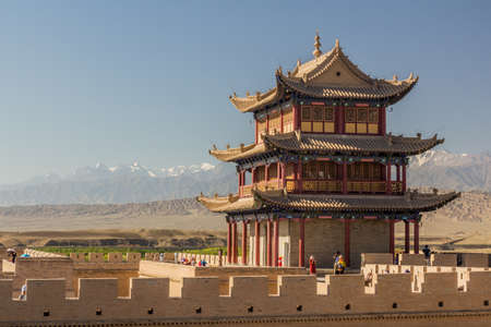 JIAYUGUAN, CHINA - AUGUST 22, 2018: Tower of Jiayuguan Fort, Gansu Province, Chinaのeditorial素材