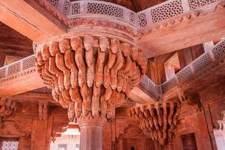 FATEHPUR SIKRI, INDIA - FEBRUARY 17, 2017: Central column of Diwan-E-Khas (Hall of Private...