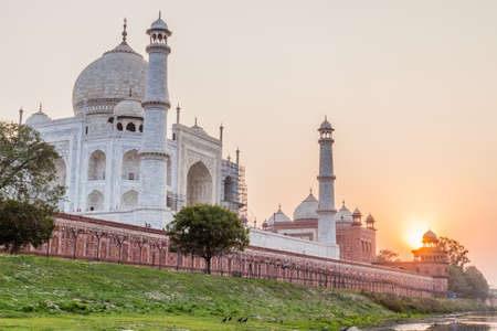 Minarets of Taj Mahal in Agra during sunset, Indiaのeditorial素材