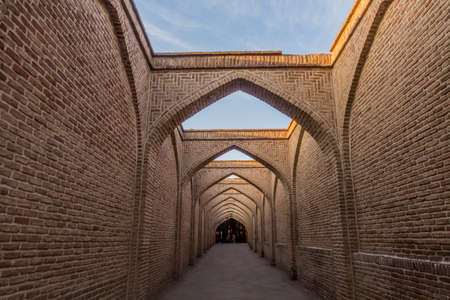 Arches of Sa'd al-Saltaneh Caravanserai turned into bazaar in Qazvin, Iranの写真素材