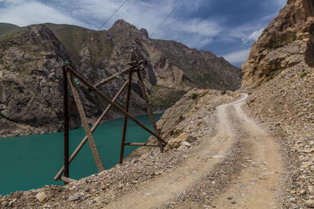 Road by Marguzor lake in Haft Kul in Fann mountains, Tajikistanの写真素材