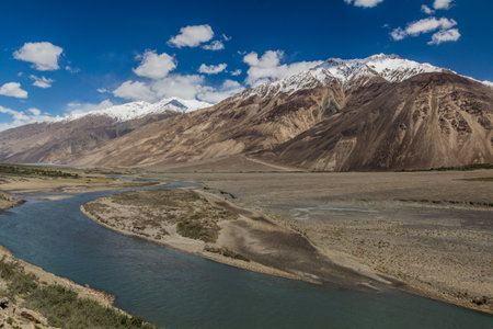 Wakhan valley between Tajikistan and Afghanistanの写真素材