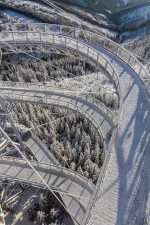 Aerial view of Dolni Morava Sky Walk in the winter, Czech Republicの写真素材