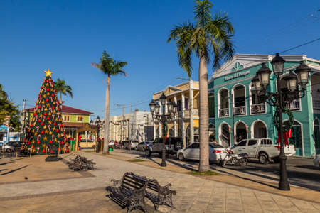 PUERTO PLATA, DOMINICAN REPUBLIC - DECEMBER 12, 2018: Christmas tree at Parque Central square in Puerto Plata, Dominican Republicのeditorial素材