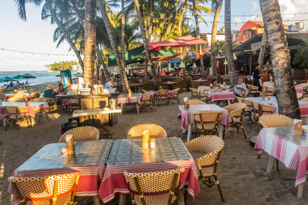 CABARETE, DOMINICAN REPUBLIC - DECEMBER 13, 2018: Beach restaurant in Cabarete, Dominican Republicのeditorial素材
