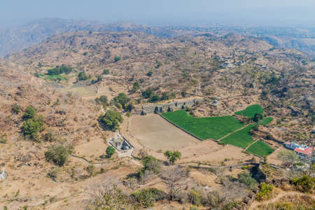 Aerial view of Kumbhalgarh fortress, Rajasthan state, Indiaの写真素材