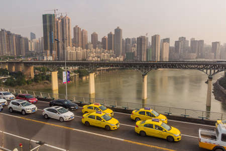 CHONGQING, CHINA - AUGUST 16, 2018: Jialingjiang Bridge over Jialing river in Chongqing, Chinaのeditorial素材