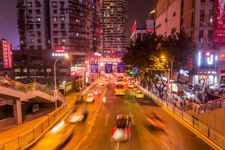 CHONGQING, CHINA - AUGUST 16, 2018: Night view of Cangbai road in Chongqing, Chinaのeditorial素材