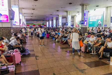 XI'AN, CHINA - AUGUST 6, 2018: Waiting room in the Xi'an railway station, Chinaのeditorial素材
