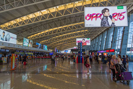 XI'AN, CHINA - AUGUST 2, 2018: Interior of Xi'an Xianyang International Airport, Chinaのeditorial素材