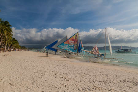 BORACAY, PHILIPPINES - FEBRUARY 1, 2018: White Beach on Boracay island, Philippines