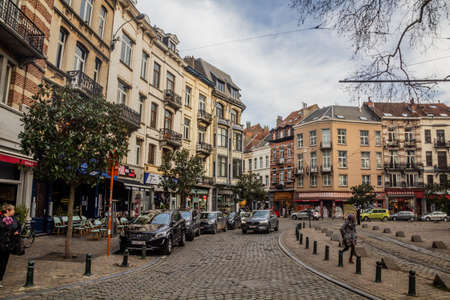 BRUSSELS, BELGIUM - DECEMBER 18, 2018: Parvis de la Trinite street in Saint-Gilles municipality in Brussels, capital of Belgiumのeditorial素材