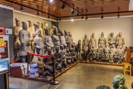 XI'AN, CHINA - AUGUST 6, 2018: Souvenir shop of the Army of Terracotta Warriors near Xi'an, Shaanxi...