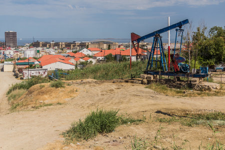 Oil derricks in Baku suburbs, Azerbaijanのeditorial素材