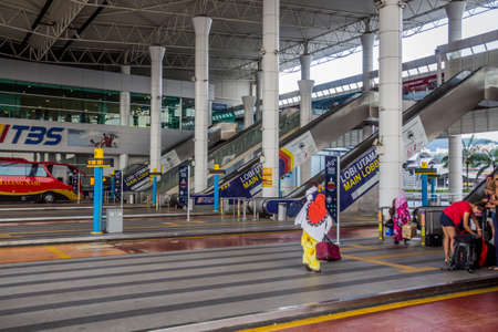 KUALA LUMPUR, MALAYSIA - MARCH 22, 2018: Platforms  of Terminal Bersepadu Selatan bus station in Kuala Lumpur, Malaysia.のeditorial素材