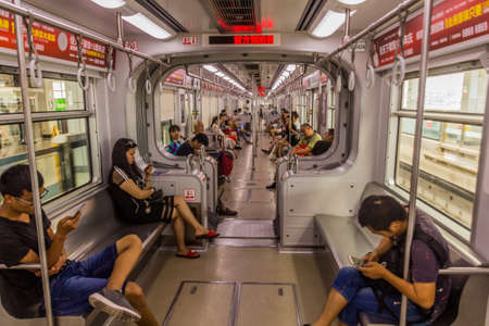 CHONGQING, CHINA - AUGUST 16, 2018: Interior of metro train in Chongqing, Chinaのeditorial素材