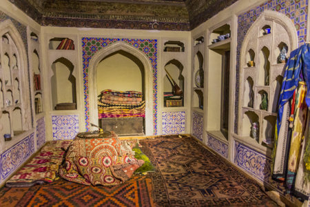 KHUJAND, TAJIKISTAN - MAY 6, 2018: Interior of a museum in Citadel in Khujand, Tajikistan
