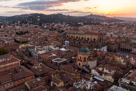 Sunset aerial view of Bologna, Italy