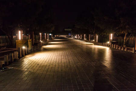 Night view of Taj East Gate road leading to Taj Mahal in Agra, Indiaのeditorial素材