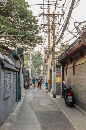 BEIJING, CHINA - AUGUST 28, 2018: Typical hutong street in Beijing, Chinaのeditorial素材