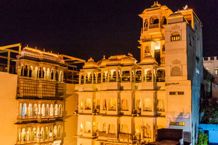 Night view of a palace in Udaipur, Rajasthan state, Indiaのeditorial素材