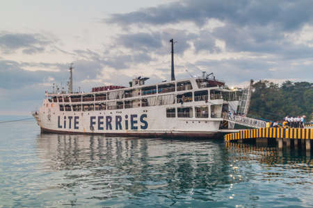 SIQUIJOR, PHILIPPINES - FEBRUARY 9, 2018: Boat of the Lite Ferries at the Larena Ferry Terminal on Siquijor island, Philippines.のeditorial素材