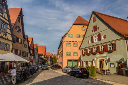 DINKELSBUHL, GERMANY - AUGUST 28, 2019: Medieval street in Dinkelsbuhl, Bavaria state, Germanyのeditorial素材