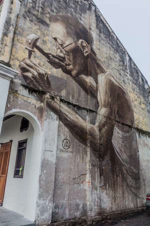 KUALA LUMPUR, MALAYSIA - MARCH 31, 2018: Street art on a wall in Kuala Lumpur, Malaysia.のeditorial素材