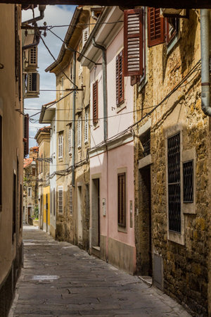 Narrow alley in Koper, Sloveniaのeditorial素材