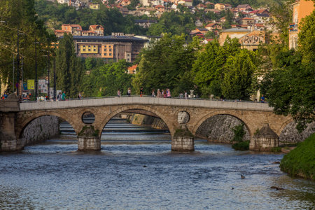 SARAJEVO, BOSNIA AND HERZEGOVINA - JUNE 12, 2019: Latin Bridge in Sarajevo. Bosnia and Herzegovinaのeditorial素材