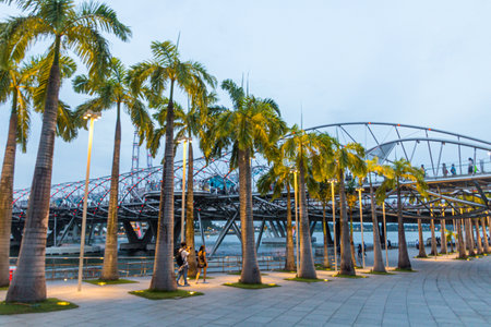 SINGAPORE, SINGAPORE - MARCH 10, 2018: Helix pedestrian Bridge in Marina Bay, Singaporeのeditorial素材