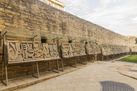 BAKU, AZERBAIJAN - JUNE 8, 2018: Stone tablets at the Palace of the Shirvanshahs in Baku, Azerbaijanのeditorial素材