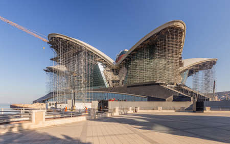 BAKU, AZERBAIJAN - JUNE 6, 2018: Caspian Waterfront Mall construction site in Baku, Azerbaijan