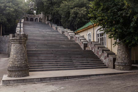 ZAQATALA, AZERBAIJAN - JUNE 9, 2018: Stairway to Qaladuzu Wall in Zaqatala, Azerbaijanのeditorial素材