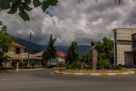 ZAQATALA, AZERBAIJAN - JUNE 9, 2018: Sevil Gaziyeva monument in Zaqatala, Azerbaijan