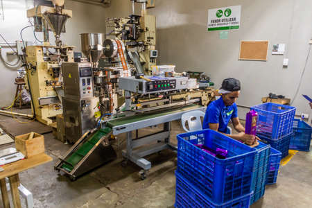 JARABACOA, DOMINICAN REPUBLIC - DECEMBER 10, 2018: Packing area of Cafe Monte Alto coffee factory in...