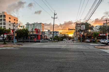 SANTO DOMINGO, DOMINICAN REPUBLIC - NOVEMBER 11, 2018: Sunset at Winston Churchil avenue in Santo Domingo, capital of Dominican Republic.のeditorial素材
