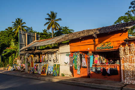 LAS TERRENAS, DOMINICAN REPUBLIC - DECEMBER 3, 2018: Souvenir shops in Las Terrenas, Dominican Republicのeditorial素材