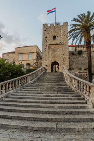 View of Korcula town gate, Croatiaの写真素材
