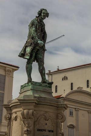 PIRAN, SLOVENIA - MAY 15, 2019: Giuseppe Tartini statue in Piran town, Sloveniaのeditorial素材