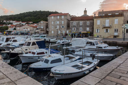 KORCULA, CROATIA - MAY 29, 2019: Boats in a marina of Korcula, Croatiaのeditorial素材