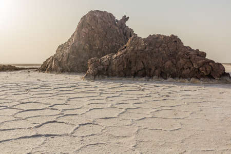 Island in the salt flats in Danakil depression, Ethiopiaの写真素材