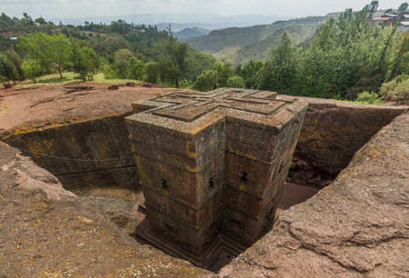 Saint George (Bet Giyorgis) rock-hewn church in Lalibela, Ethiopiaの写真素材